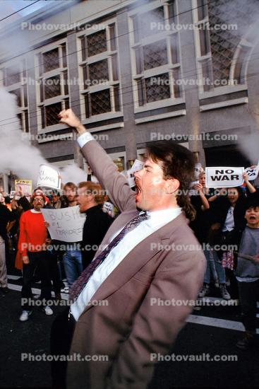 Shouting Man, Fist, Market Street, Anti-war protest, First Iraq War, January 16 1991