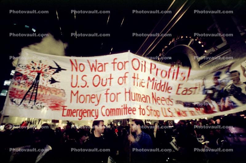 Banner, Market Street, Anti-war protest, First Iraq War, January 16 1991