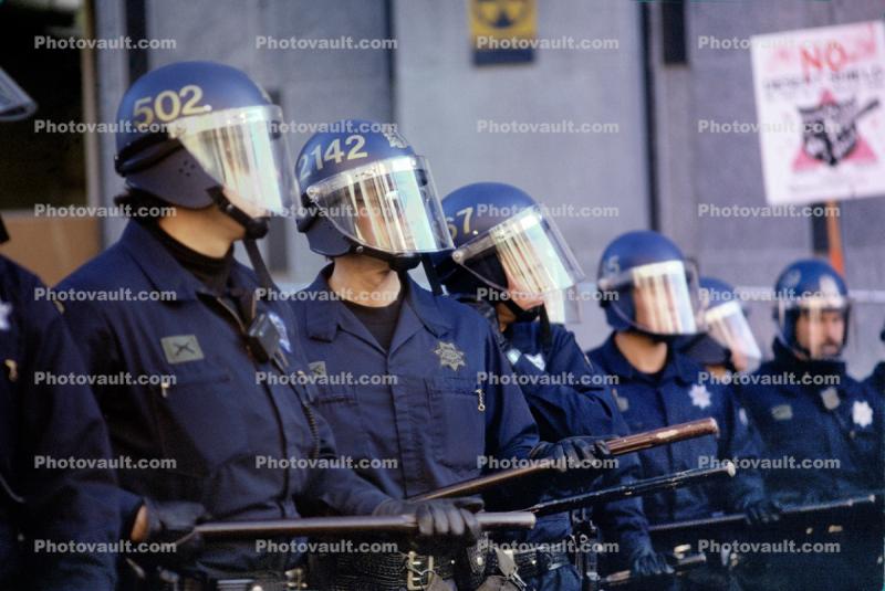 Police Line, Batons, Helmets, Anti-war protest, First Iraq War, January 17 1991