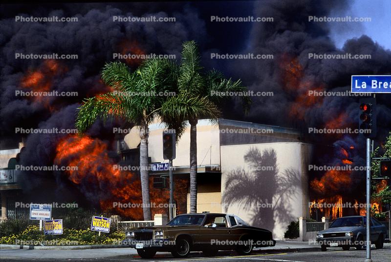 Rodney King Riots, Building on Fire, La Brea, 1992