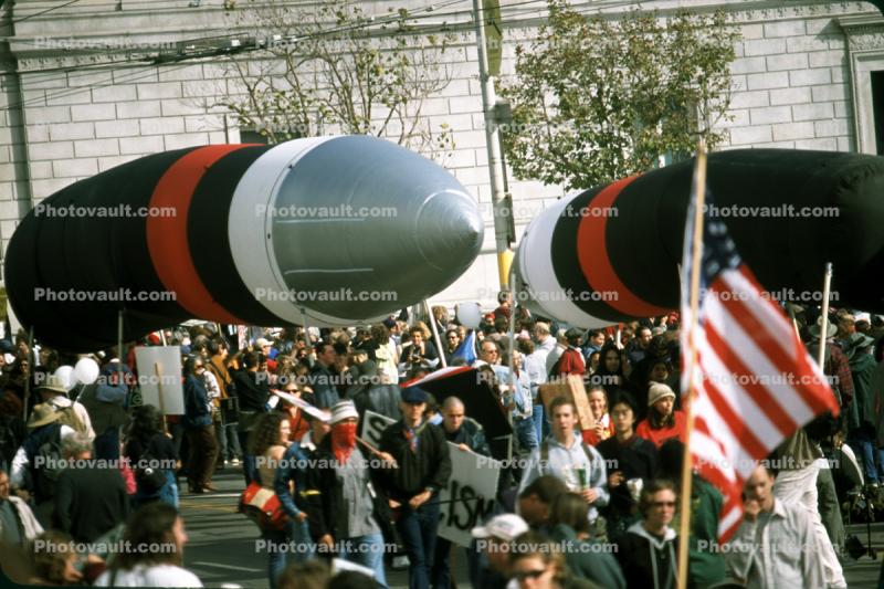 ICBM Nuclear Balloon Missiles, Crowds, Protesting War