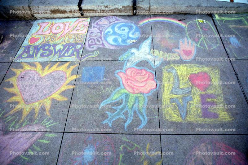 Love is the Answer, Chalk Painting, Sidewalk, 2nd Iraq War Protest Rally, Crowds, Protesting War