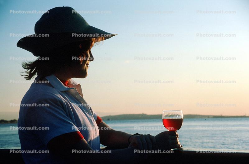 Fine Wine Lady, Sunset, Hat, Water