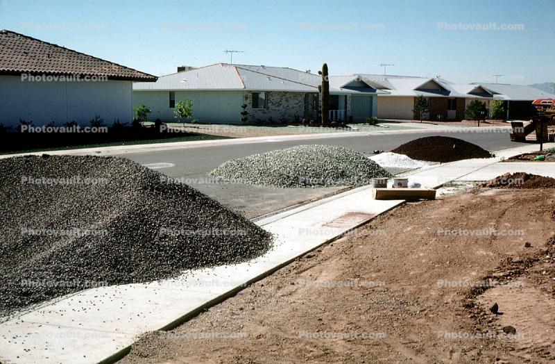 Piles of Gravel, Homes, Houses, Landscaping in the desert, Phoenix, Arizona