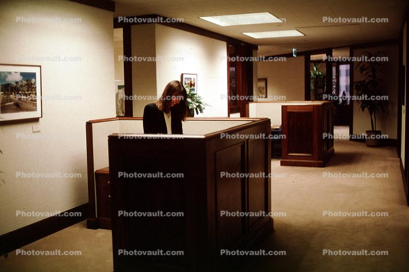 Receptionist, woman, office, 1964, 1980s