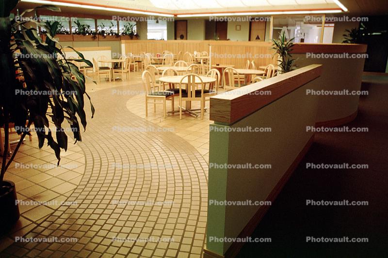 S-curve walkway, cafeteria, office, 1980s