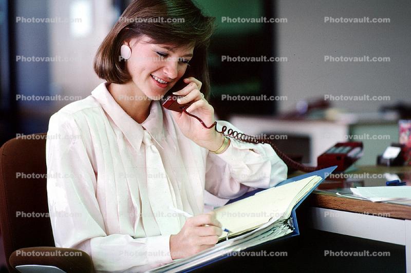 Business Woman, paperwork, documents, phone, bureaucracy, 1985, 1980s