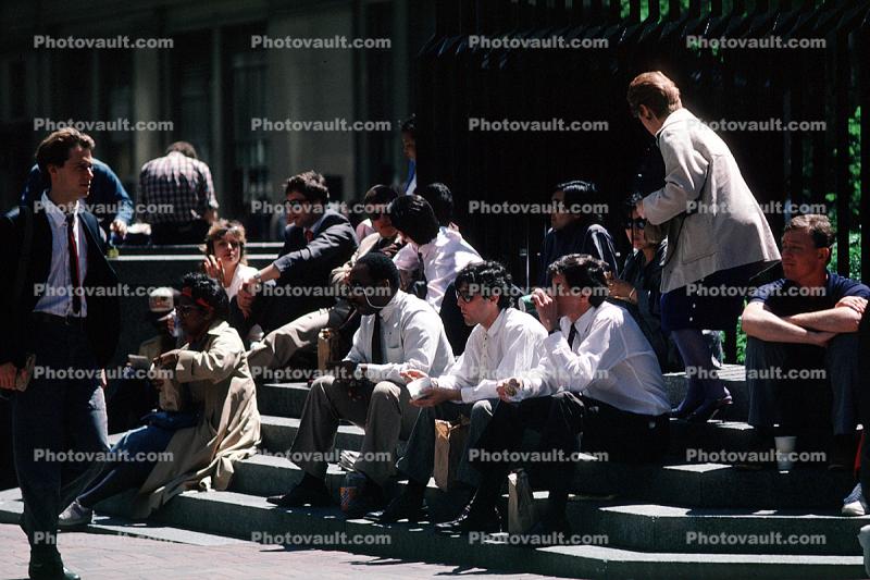 steps, lunchtime, downtown, suits, 1987