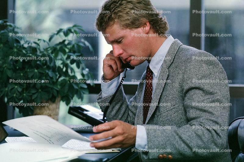 Man, Phone, suit, desk, talking, telephone