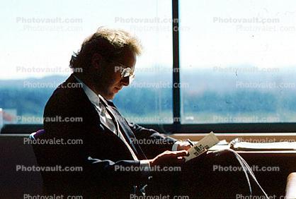 contemplating, reading, window, male, Business Man, Businessman