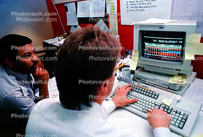 Man, Men, computer, glass monitor, keyboard, office, cubicle, worker, person, businessman