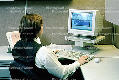 Business Woman, desk, computer, desktop, monitor, keyboard