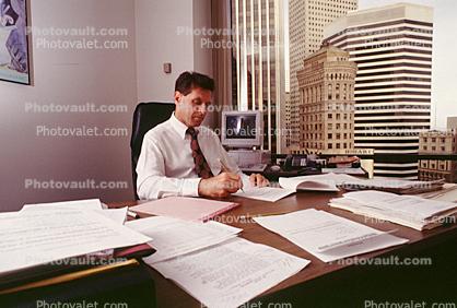 Man, Male, Paperwork, computer, 1990's, businessman