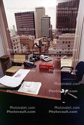 Desk Dictionary, office, adding machine, buildings, in-out trays, telephone, landline, paperwork, stack