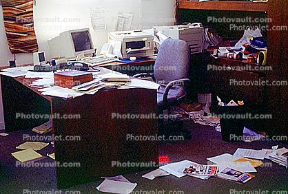 Messy Desk, paperwork, computer, office, paper stacks, disarray, computer, printer