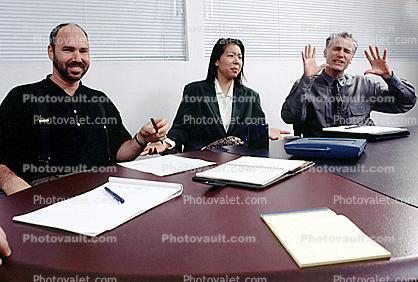 Business Woman, Conference Room, Planning, Strategy meeting, meet, converse, interacting, interaction, conversing, conversation, suits, connecting, table, furniture, Businessman, meeting, conference, man, male, 1990's