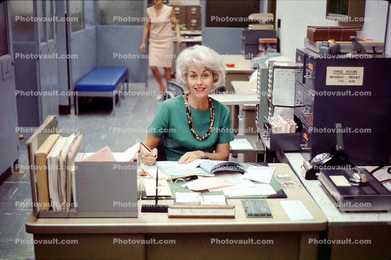 Madmen Secretary, Office, woman, desk, books, telephone, paperwork, 1960s