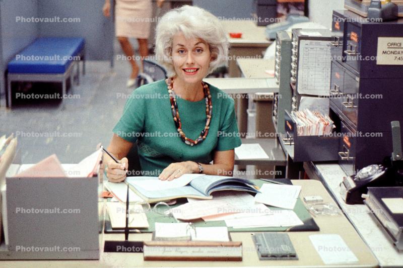 Madmen Secretary, Office, woman, desk, books, telephone, Platinum blonde, 1960s