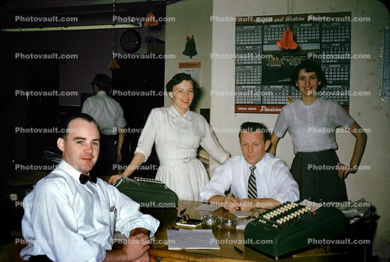 Men and Women in an Office, Adding Machine, Norfolk & Western Railroad