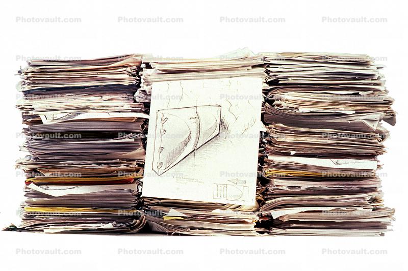 Paper Stacks, Drawing, Render, paperwork, bureaucracy, piles, archive, clutter, documents, paperless