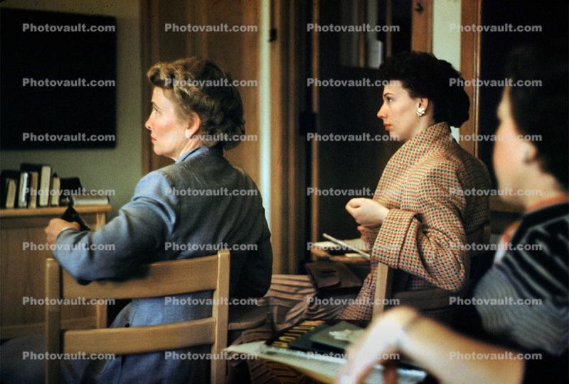 Women, meeting, classroom, fashion, 1948, 1940s