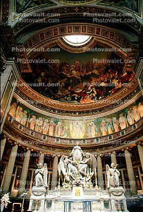 Altar, Statue of Mary Magdalene, Angels, Candles, Fresco on the Dome, La Madeleine Church