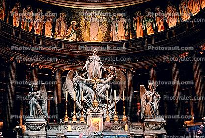 Altar, Statue of Mary Magdalene, Angels, Candles, La Madeleine Church