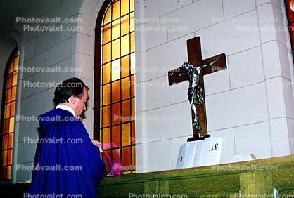 Priest, Christ, Cross, Stained Glass Window