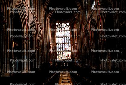 Stained Glass Window, Altar, aisle, Abbey Church of Saint Peter and Saint Paul, Anglican parish church, Bath Somerset, England
