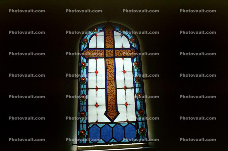 Window, Stained Glass, Cross, Church, Puerto Vallarta Mexico