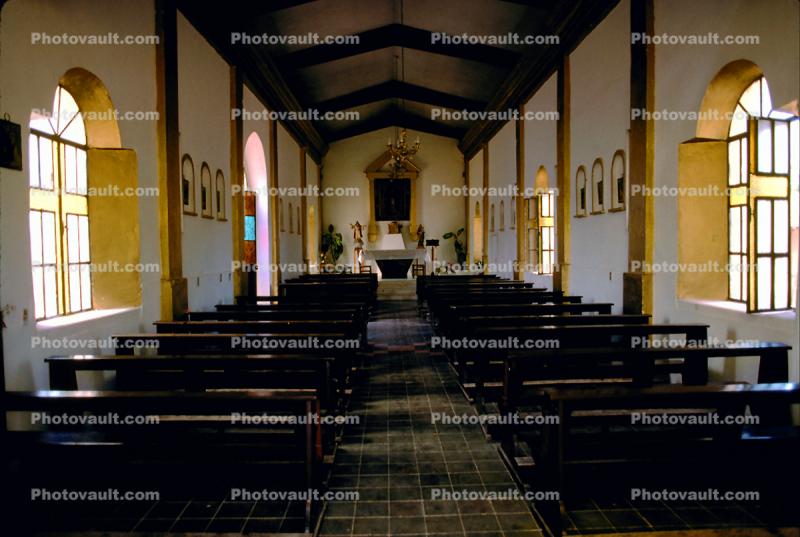 Church Interior, Pews, Altar, Miraflores Baja Sur Mexico