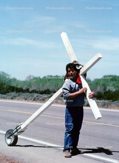 A fanatical nutcase trying to recreate the crucifixion, note the wheel to make things easy