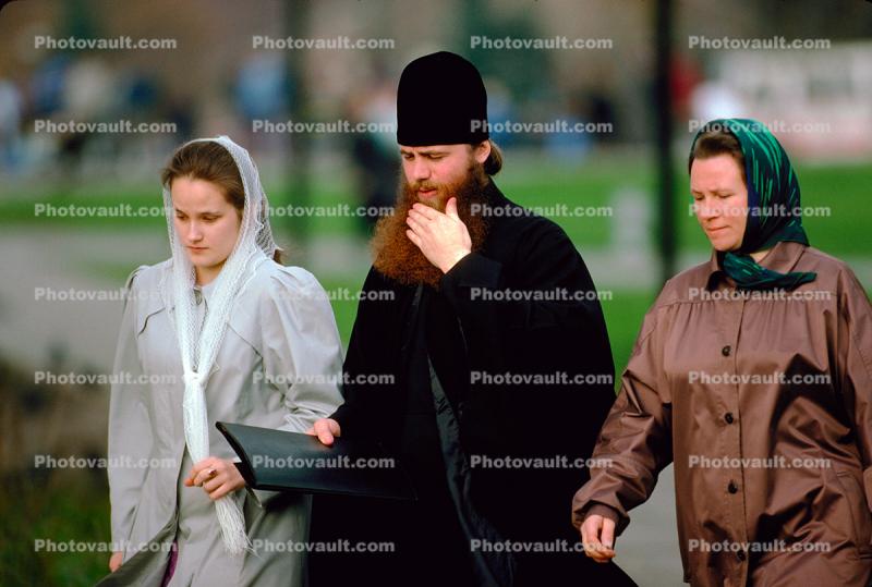 Russian Orthodox Priest Walking with Two Women, The Trinity-Saint Sergius Monastery, Sergiev Posad (Zagorsk)