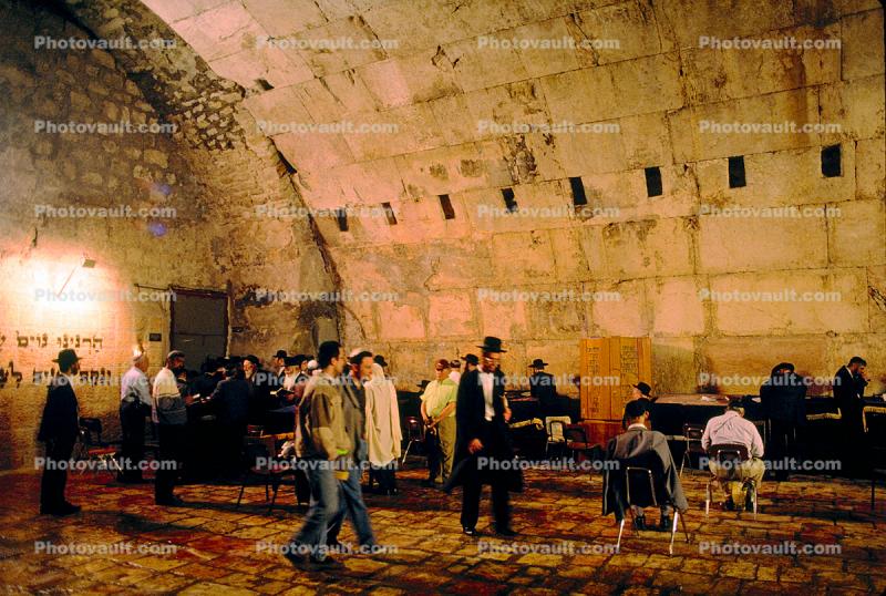Hassidic Jews Praying at the Prayer Hall, Wilson's arch, tunnels, Jerusalem