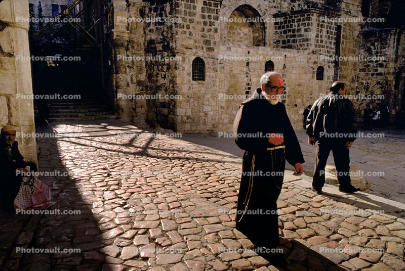 Coblestone Street, Priest, Church of the Holy Sepulchre, Jerusalem