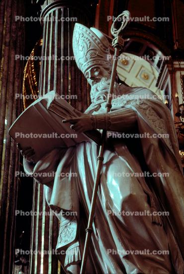 Pope Statue, Priest, Staff, Bible, Hat