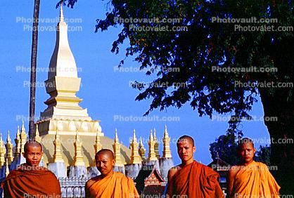 Monks, Sacred Place, Stupa, Buddhist Shrine, temple, building, Vientian, Laos