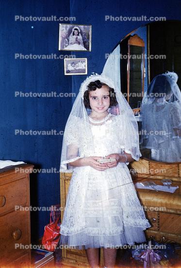 Girl, dress, formal, First Holy Communion, 1940s