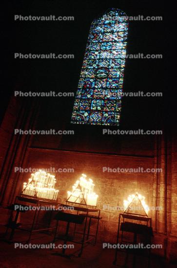 Stained Glass Window, Candles, offering, Chartres