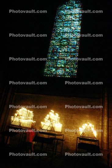 Stained Glass Window, Candles, offering, Chartres Cathedral