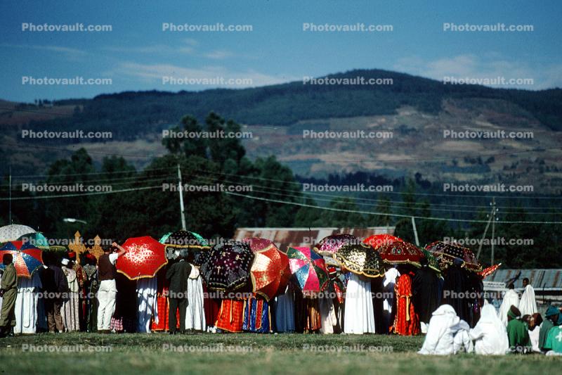 Umbrellas, Women, Mountain, Addis Ababa
