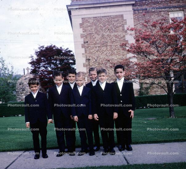 boys, first holy communion, catholic, 1960s
