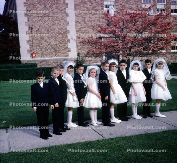 first holy communion, catholic, girls, dresses, formal, 1960s