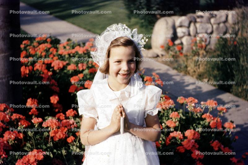 first holy communions, girl, dresses, formal, 1950s