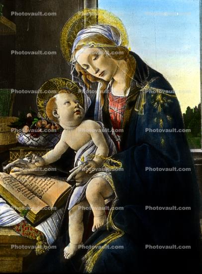 Mother Mary with Jesus of Nazareth, Reading a Book, Bible