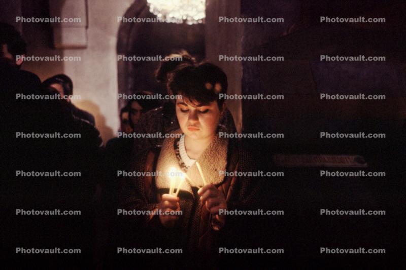 Women lighting Candles, Church Services at the end of the fighting in Tblisi, 1992