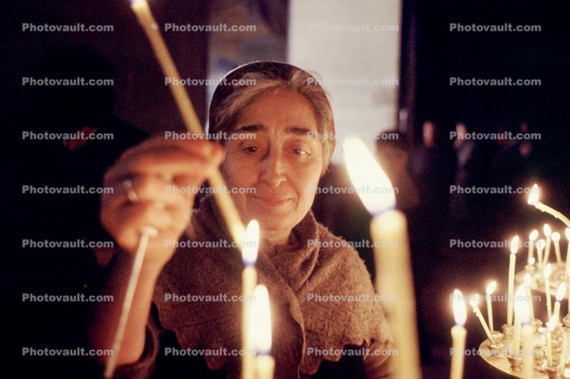 Women lighting Candles, Church Services at the end of the fighting in Tblisi, 1992