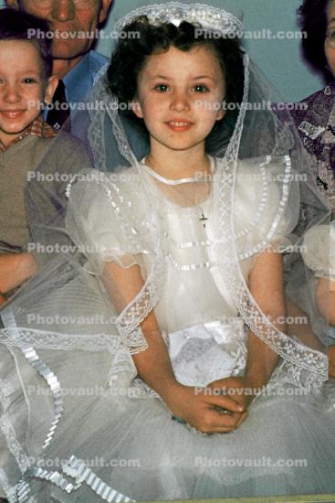 First Holy Communion, Catholic, Girl, 1950s, girls, dresses, formal