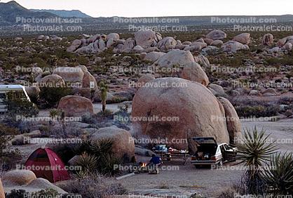 Evening, Campsite, Camping, boulders, Car, Joshua Tree National Monument