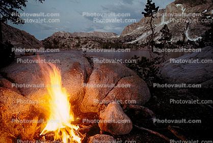 Campfire, Rocks, Sierra-Nevada Mountains, California